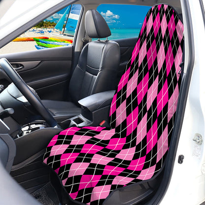Deep Pink And Black Argyle Pattern Print Waterproof Car Seat Cover