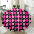 Deep Pink And Black Argyle Pattern Print Waterproof Round Tablecloth
