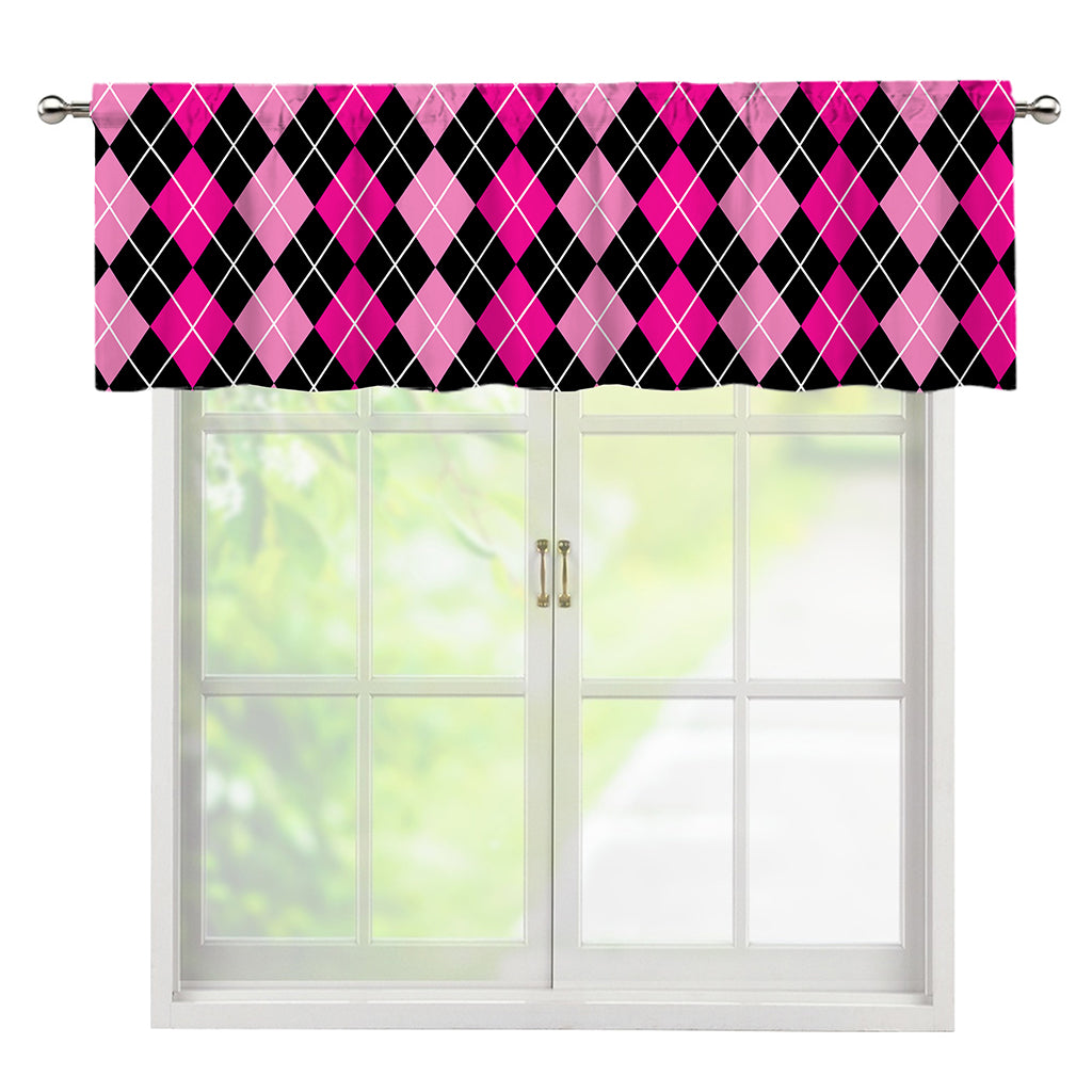 Deep Pink And Black Argyle Pattern Print Window Valance