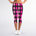 Deep Pink And Black Argyle Pattern Print Women's Capri Leggings