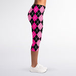 Deep Pink And Black Argyle Pattern Print Women's Capri Leggings