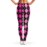 Deep Pink And Black Argyle Pattern Print Women's Leggings