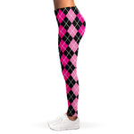 Deep Pink And Black Argyle Pattern Print Women's Leggings
