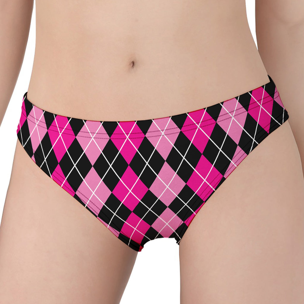 Deep Pink And Black Argyle Pattern Print Women's Panties