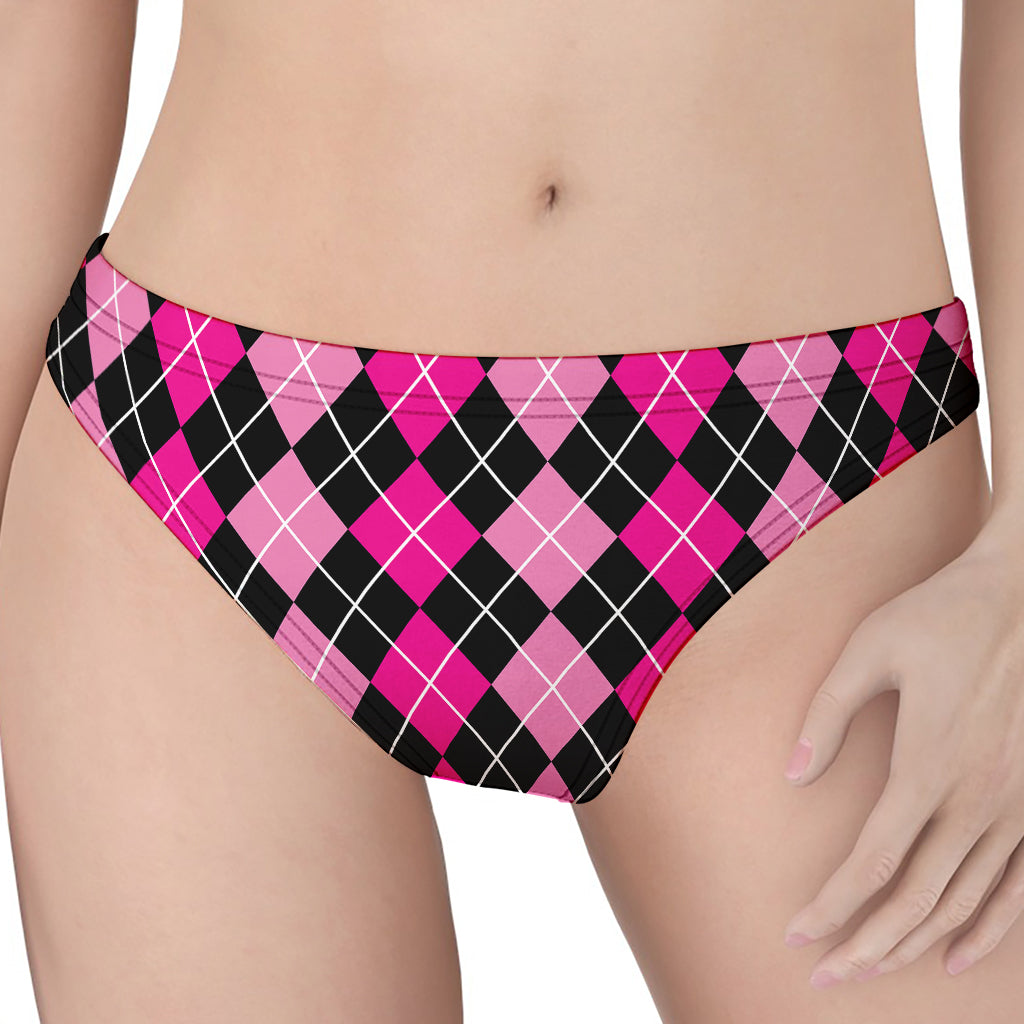 Deep Pink And Black Argyle Pattern Print Women's Thong