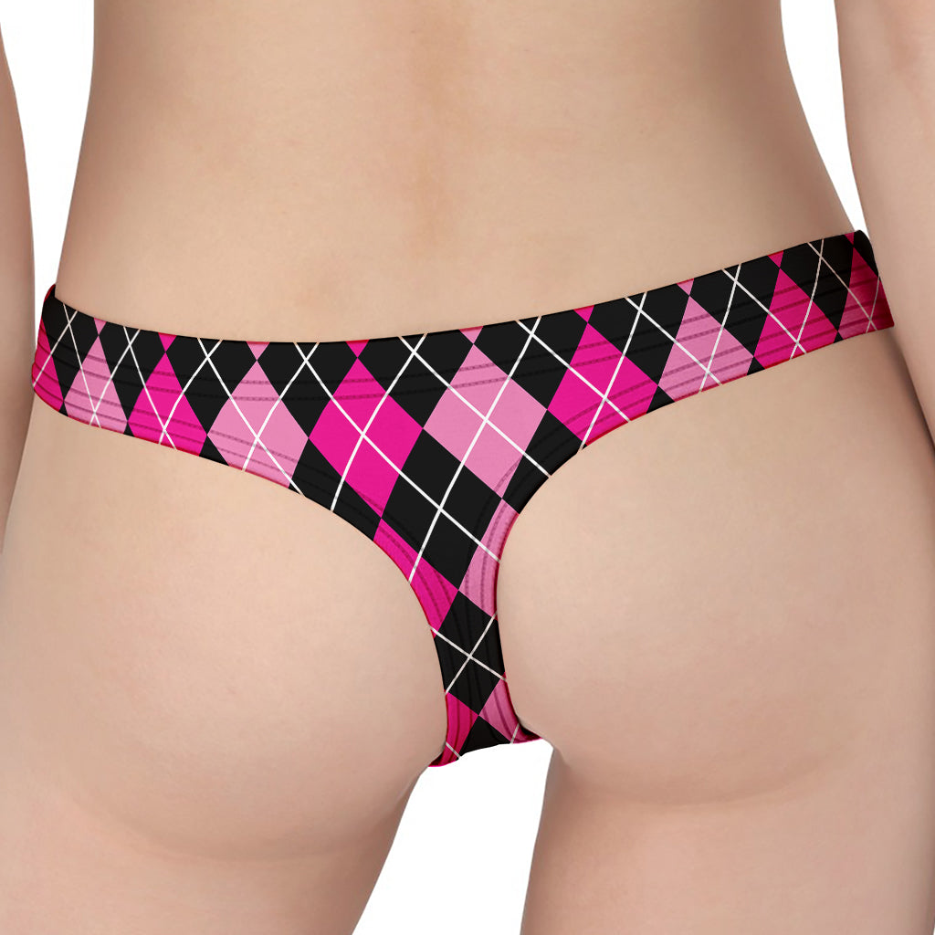 Deep Pink And Black Argyle Pattern Print Women's Thong