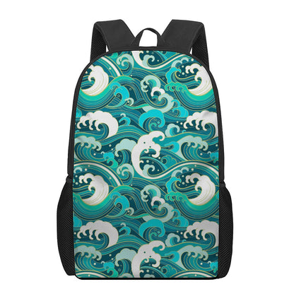 Deep Sea Wave Surfing Pattern Print 17 Inch Backpack