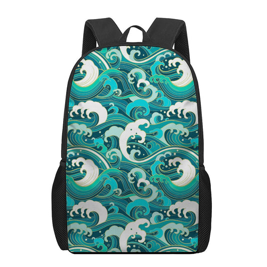 Deep Sea Wave Surfing Pattern Print 17 Inch Backpack