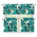 Deep Sea Wave Surfing Pattern Print 3 Piece Kitchen Curtains