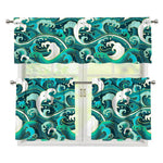 Deep Sea Wave Surfing Pattern Print 3 Piece Kitchen Curtains
