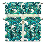 Deep Sea Wave Surfing Pattern Print 3 Piece Kitchen Curtains
