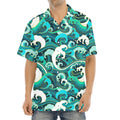 Deep Sea Wave Surfing Pattern Print Aloha Shirt
