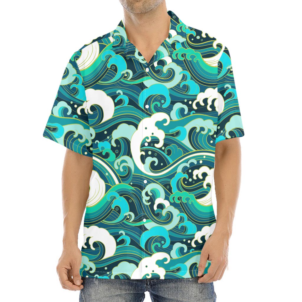Deep Sea Wave Surfing Pattern Print Aloha Shirt