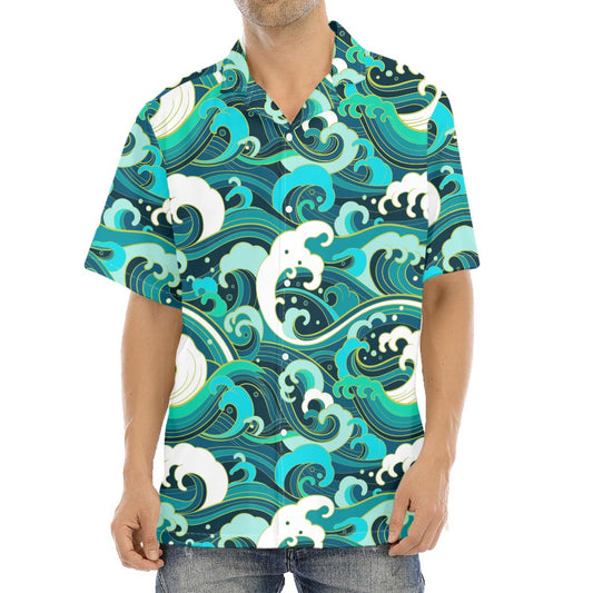 Deep Sea Wave Surfing Pattern Print Aloha Shirt
