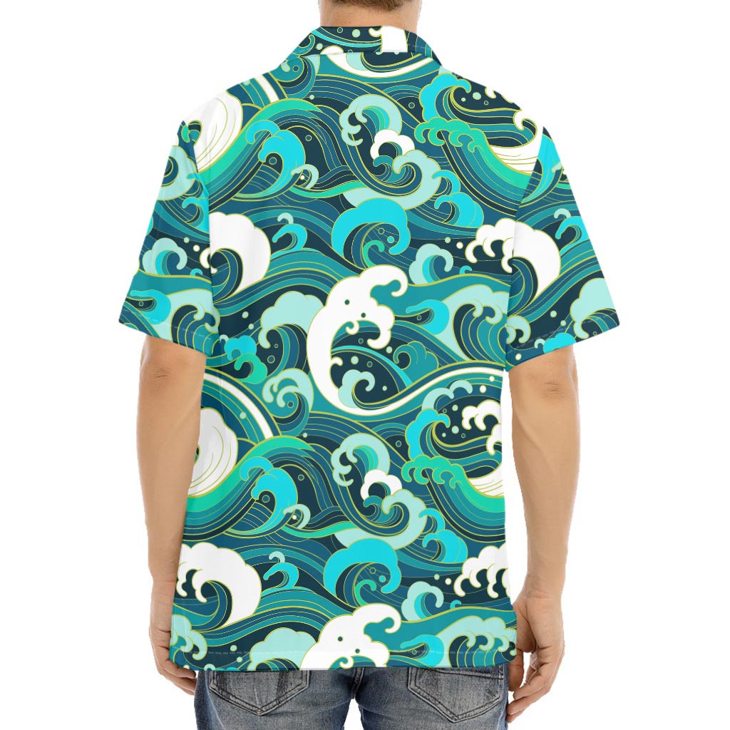 Deep Sea Wave Surfing Pattern Print Aloha Shirt
