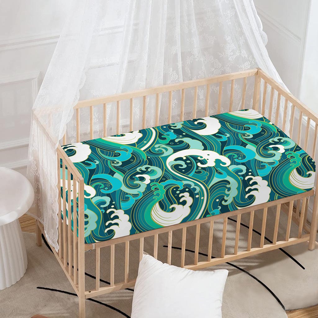 Deep Sea Wave Surfing Pattern Print Baby Crib Sheet
