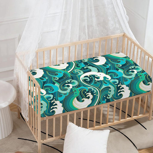 Deep Sea Wave Surfing Pattern Print Baby Crib Sheet