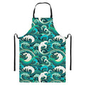 Deep Sea Wave Surfing Pattern Print Bib Apron With Pocket