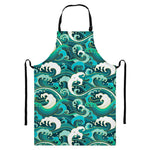 Deep Sea Wave Surfing Pattern Print Bib Apron With Pocket