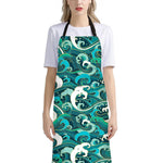 Deep Sea Wave Surfing Pattern Print Bib Apron With Pocket