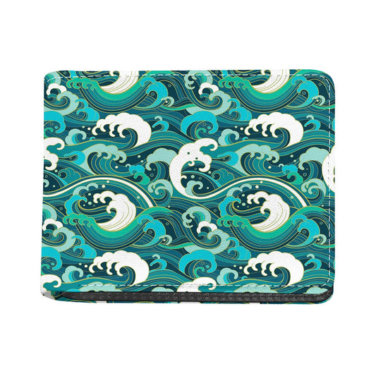 Deep Sea Wave Surfing Pattern Print Bifold Wallet