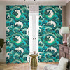 Deep Sea Wave Surfing Pattern Print Blackout Pencil Pleat Curtains