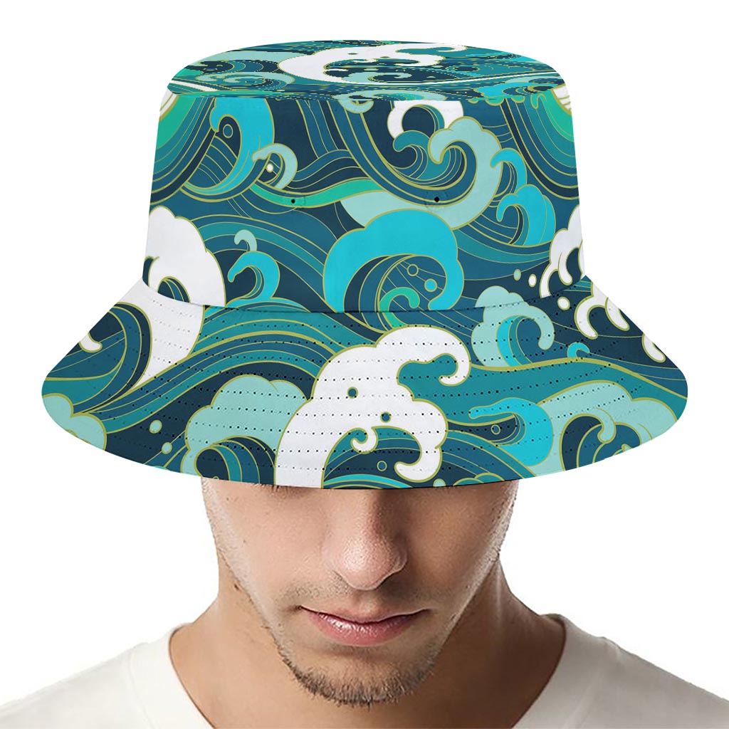 Deep Sea Wave Surfing Pattern Print Bucket Hat