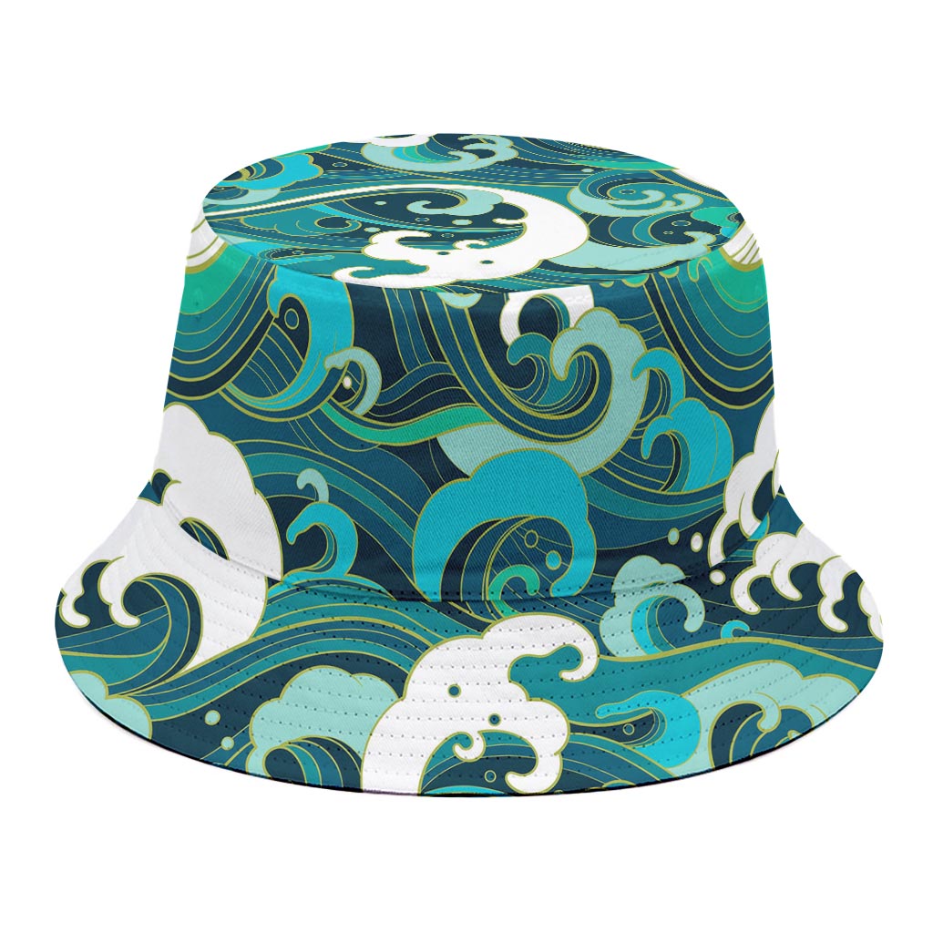 Deep Sea Wave Surfing Pattern Print Bucket Hat