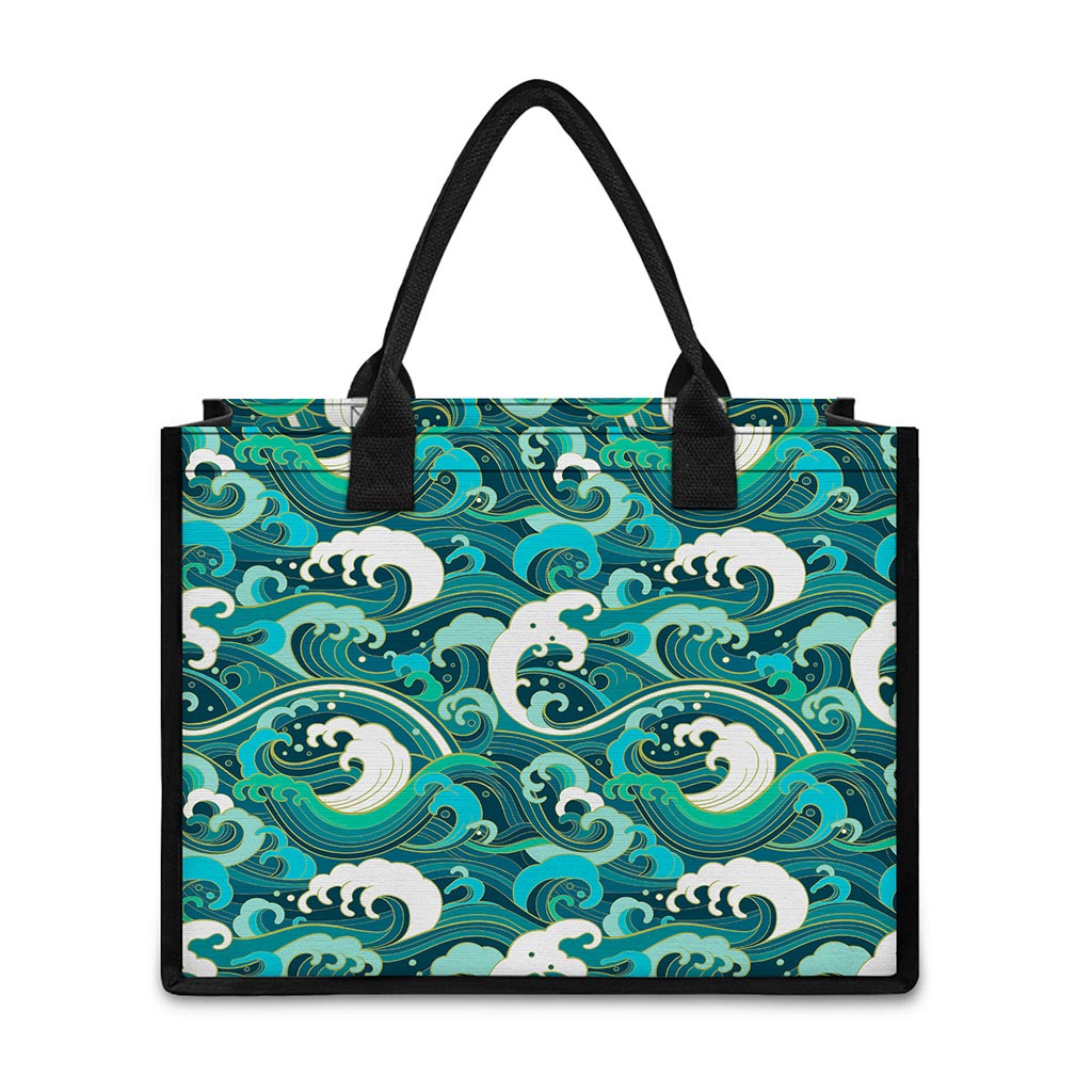 Deep Sea Wave Surfing Pattern Print Canvas Tote Bag
