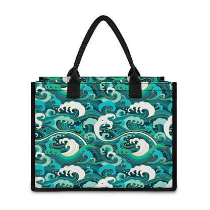 Deep Sea Wave Surfing Pattern Print Canvas Tote Bag