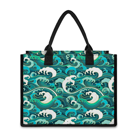 Deep Sea Wave Surfing Pattern Print Canvas Tote Bag