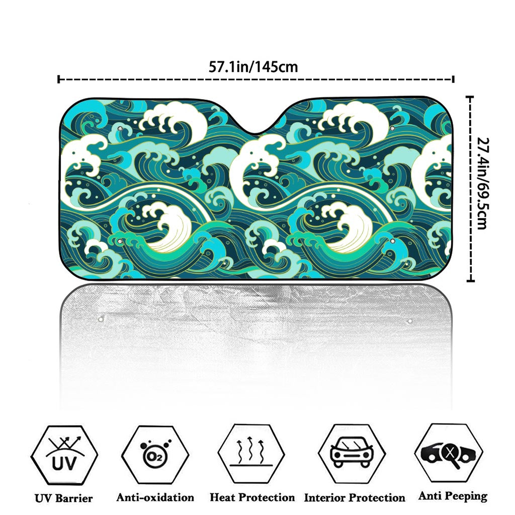 Deep Sea Wave Surfing Pattern Print Car Windshield Sun Shade