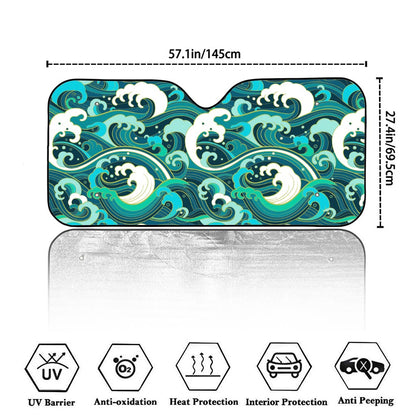 Deep Sea Wave Surfing Pattern Print Car Windshield Sun Shade