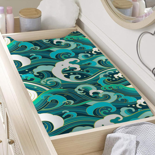 Deep Sea Wave Surfing Pattern Print Changing Pad Cover