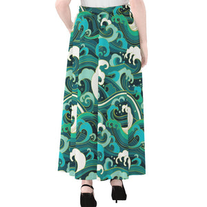 Deep Sea Wave Surfing Pattern Print Chiffon Maxi Skirt