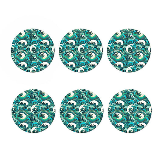 Deep Sea Wave Surfing Pattern Print Coaster Set
