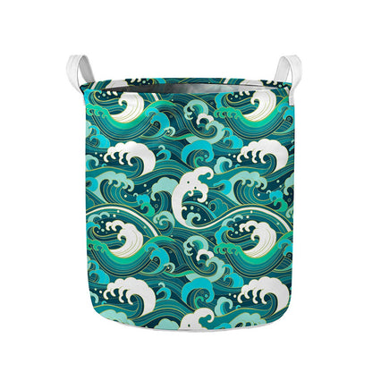 Deep Sea Wave Surfing Pattern Print Collapsible Laundry Basket