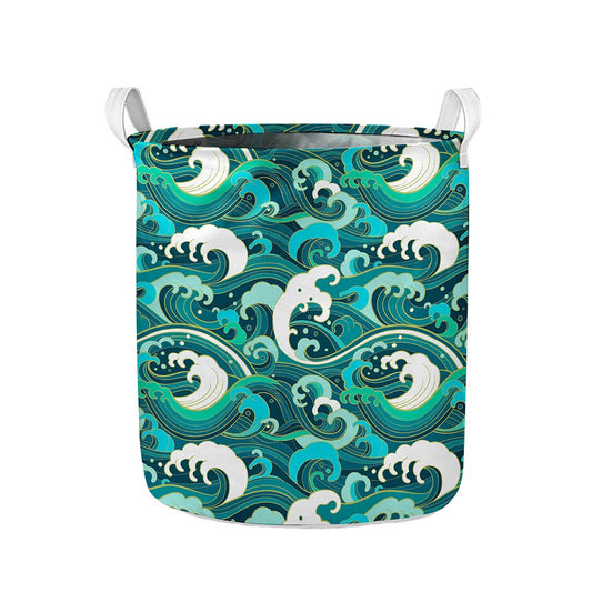 Deep Sea Wave Surfing Pattern Print Collapsible Laundry Basket