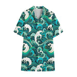 Deep Sea Wave Surfing Pattern Print Cotton Hawaiian Shirt