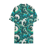 Deep Sea Wave Surfing Pattern Print Cotton Hawaiian Shirt