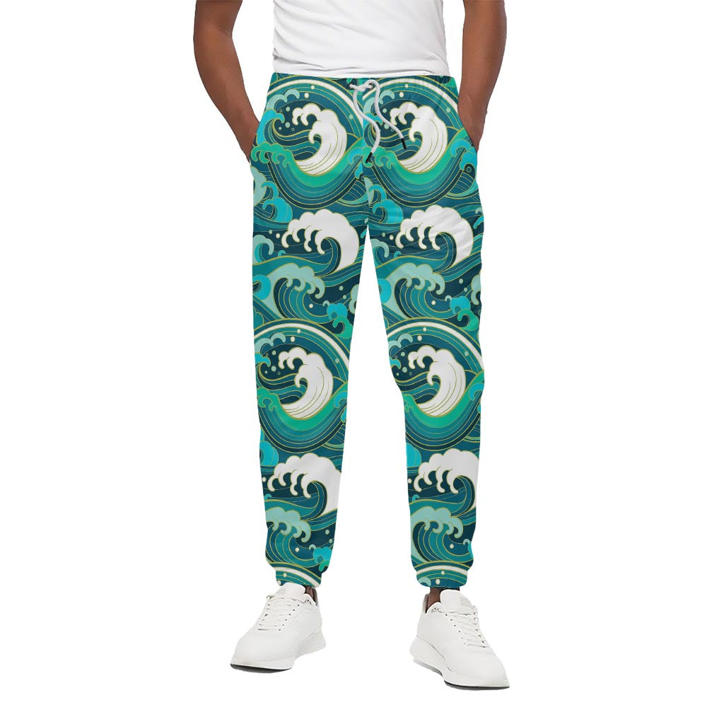 Deep Sea Wave Surfing Pattern Print Cotton Pants