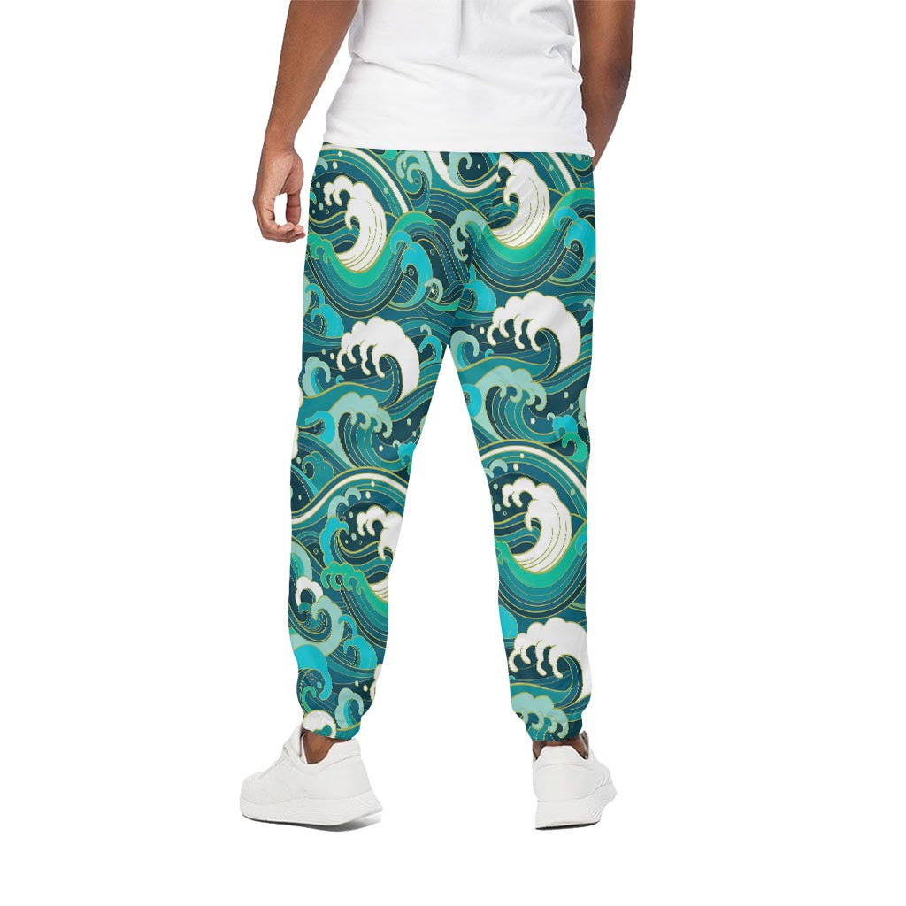 Deep Sea Wave Surfing Pattern Print Cotton Pants