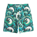Deep Sea Wave Surfing Pattern Print Cotton Shorts