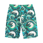Deep Sea Wave Surfing Pattern Print Cotton Shorts