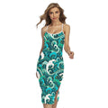 Deep Sea Wave Surfing Pattern Print Cross Back Cami Dress