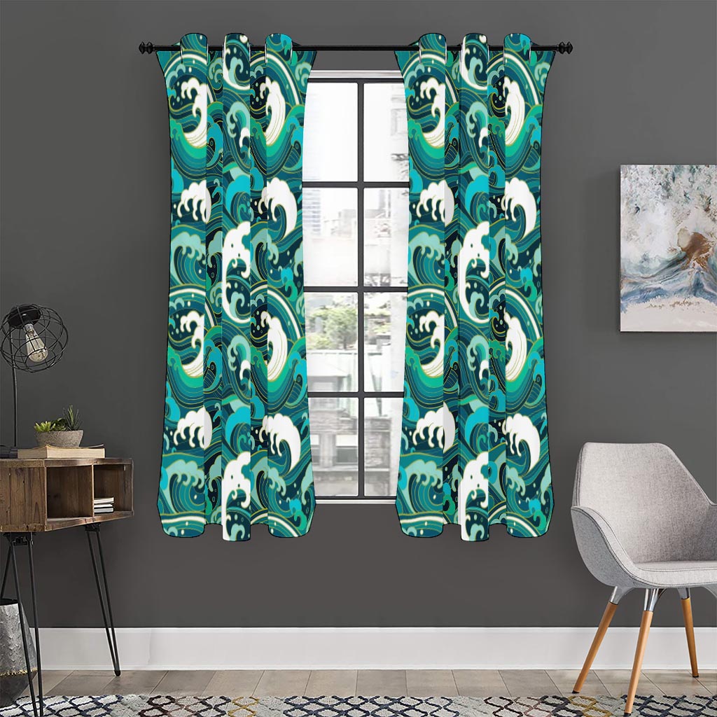 Deep Sea Wave Surfing Pattern Print Curtain