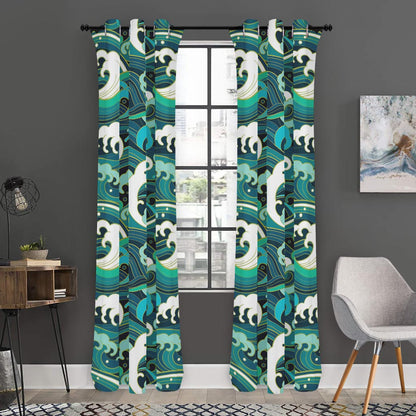 Deep Sea Wave Surfing Pattern Print Curtain