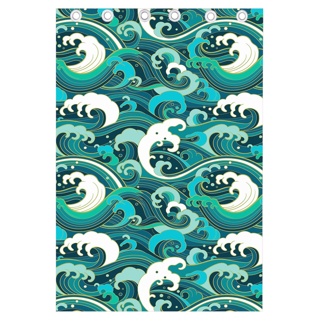 Deep Sea Wave Surfing Pattern Print Curtain
