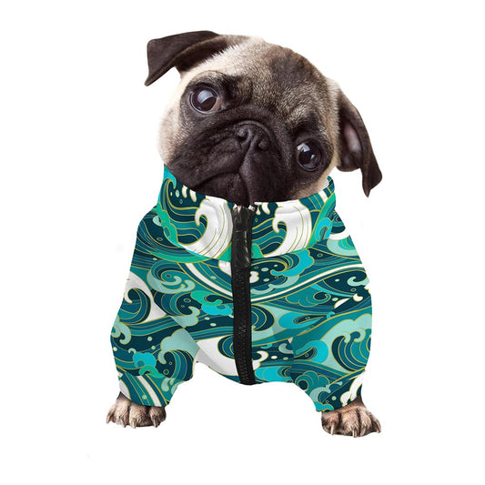 Deep Sea Wave Surfing Pattern Print Dog Zip Up Jacket