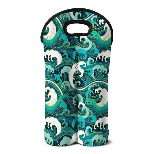 Deep Sea Wave Surfing Pattern Print Double Neoprene Wine Tote